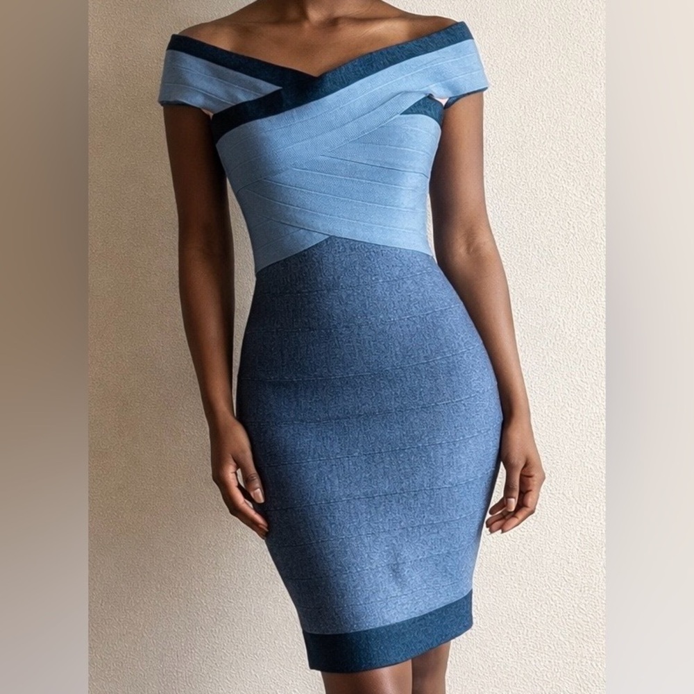 Fashion Nova Elegant Blue Off-Shoulder Mini Dress